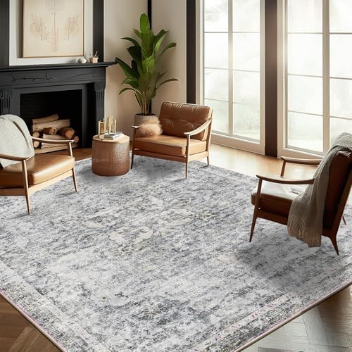 CHAMPLANT Washable Area Rug 8'x10' Retro Boho Design Non-Shedding Non-Slip Easy Care Ideal for High Traffic Areas in Living Room Bedroom Office Coffee Table Kitchen Large Carpet by CHAMPLANT
