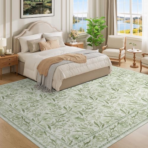 DUKINO 9x12 Area Rug for Living Room Vintage Floral Washable Rug Sage Green - Image 3