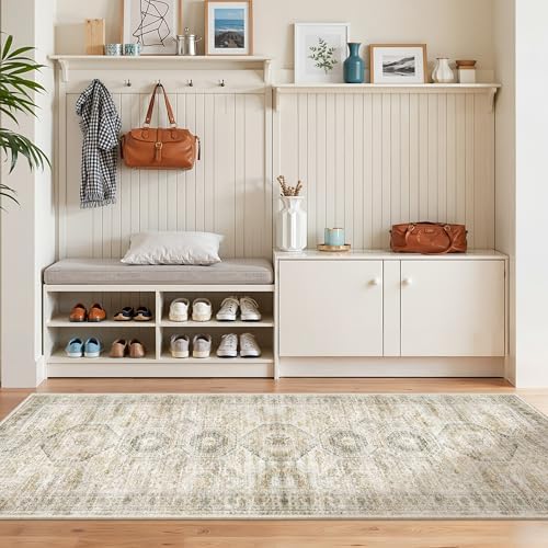 Washable Runner Rugs for Bedroom - 2x6 Runner Rug Non Slip, Ultra-Thin Entryway Runner, Soft Abstract Kitchen Runner for Hallway, Laundry, Bathroom, Indoor Door Mat(2'x6', Grey/Yellow) - Image 4