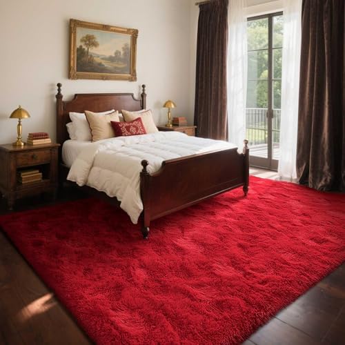 5x7 Ft Red Shag Rugs for Bedroom Living Room Decor, Ultra Soft Fluffy Furry Area Rug for Indoor Floor, Aesthetic Carpet for Home Nursery Dorm Decor - Image 3