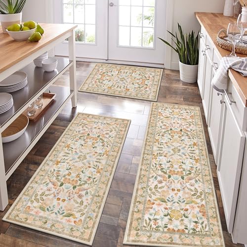HEBE Boho Kitchen Rugs Set of 3, Non Slip Washable Kitchen Mats for Floor by HEBE