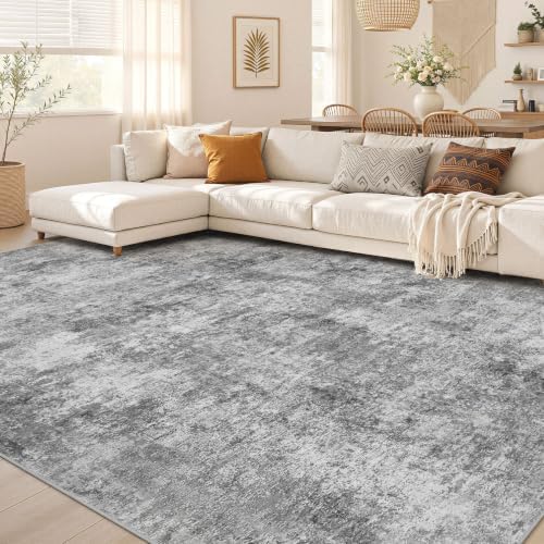 Nakagishi 8x10 Area Rugs Living Room: Washable Abstract Large Neutral Soft Rug Stain Resistant Modern Indoor Floor Non-Slip Carpet for Bedroom Nursery Kids Playroom Office Dining Room Dorm- Grey by NakagishiAreaRug