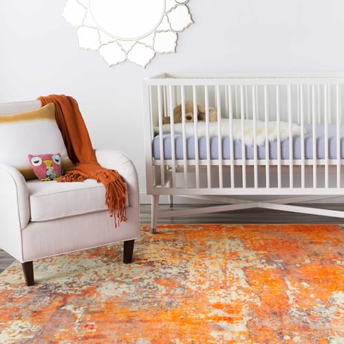 Lahome Modern Abstract Area Rug - Soft 3x5 Rugs for Bedroom Washable Living Room Entryway Rug, Contemporary Non Slip Indoor Accent Carpet for Nursery Office Kitchen Bathroom, Orange/Yellow - Image 7