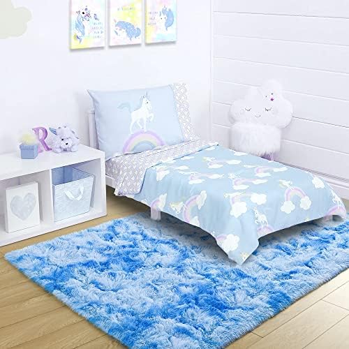 5x7 Tie-Dyed Blue Fluffy Soft Area Rug Non-Slip for Kids Bedroom Nursery - Image 3