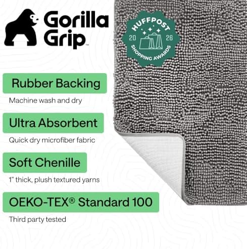 GORILLA GRIP Bath Rug Mat for Bathroom, Absorbent Chenille, 30x20 Gray - Image 2