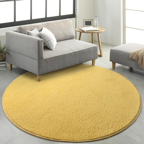 FlyDOIT Round Area Rugs for Bedroom Living Room, 4x4 Yellow Super Soft Comfy Thickened Memory-Foam Indoor Circle Carpets, Modern Aesthetic Minimalist Carpet for Boys Girls Adults Nursery Home Décor - Image 5