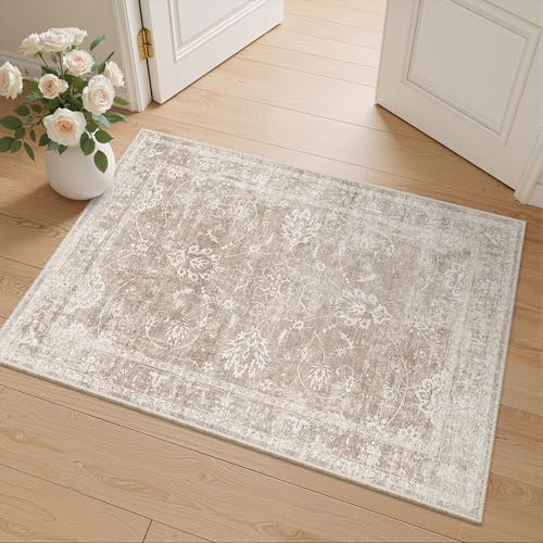 Madane 2x3 Washable Rugs for Entryway, Soft Neutral Throw Rug Brown/Sand by Madane