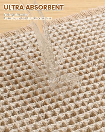 Smiry Waffle Bath Mat 47X16, Soft Absorbent Bathroom Rugs, Brown & Cream - Image 4