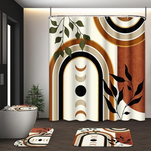 Bathroom Sets with Shower Curtain and Rugs, Set of 4, Abstract Boho by Tayney