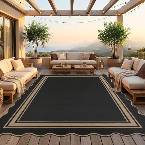 8x10 Scalloped Rug Easy Jute Washable Rug for Living Room Indoor Outdoor by Zeeinx