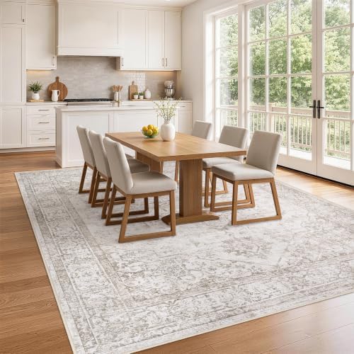 10x14 Washable Area Rugs for Bedroom Beige Brown Non-Slip Rug - Image 4