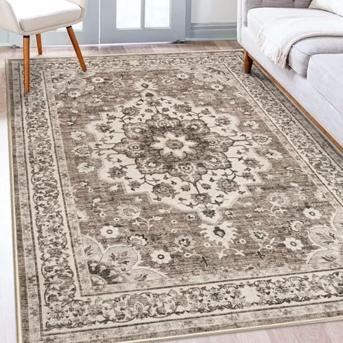 TOPRUUG Washable Vintage Boho Rug: Soft Beige 5x8 Area Rugs Living Room Rug by TOPRUUG