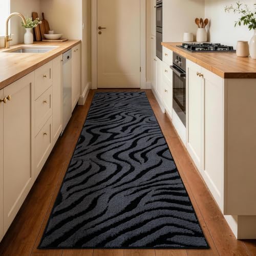 YIHOUSE Zebra Hallway Runner Rugs 2x8: Grey Washable Bathroom Rug - Image 3
