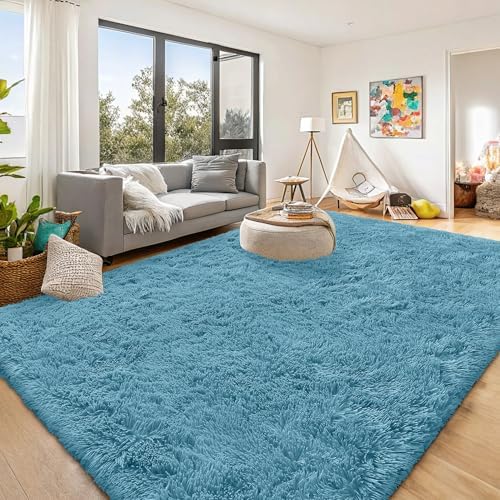 OLANLY 9x12 Machine Washable Large Area Rugs for Living Room, Bedroom, Soft Fluffy Shaggy Bedside Rug, Indoor Floor Carpet for Kids Girls and Boys, Dorms, Nursery, Home Decor Aesthetic, Slate Blue - Image 3