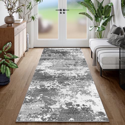 Rug Runners for Hallways Kitchen 2.6x8 Non Slip Washable Grey Entryway Runner Rugs with Rubber Backing 8ft Long Carpet Runner for Laundry Bedroom, Low Pile Stain & Fade Resistant, Abstract Gray by Acapet