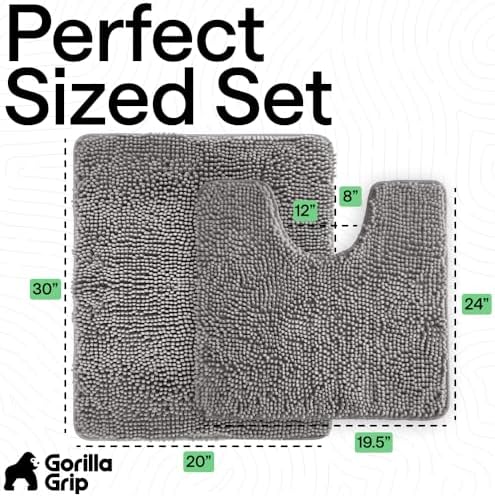 GORILLA GRIP Bathroom Area Rug Sets 2 Piece, Soft Chenille, 30x20 Grey - Image 2