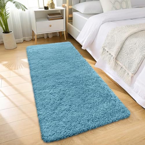 OLANLY 2x6 Machine Washable Runner Rugs for Hallway, Soft Fluffy Shaggy Bedside Rugs for Bedroom, Living Room, Indoor Floor Carpet for Kids Girls and Boys, Home Decor Aesthetic, Slate Blue - Image 3