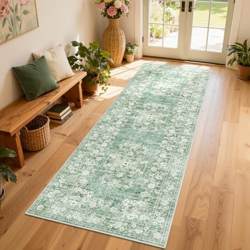 GarveeHome 2x6 Runner Rug for Hallway Sage Green Vintage Floral Carpet by GarveeHome