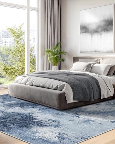 Amada Washable 9'x12' Abstract Area Rug for Living Room Dark Blue - Image 3