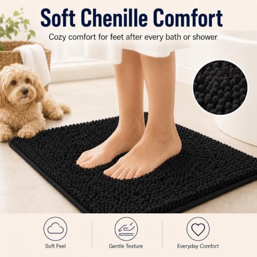 RUN HELIX Bathroom Rugs Set 2 Piece Thick Chenille Bath Mats, Soft Quick Dry Plush Absorbent Bath Rugs with Non-Slip PVC Backing, 32x20+24x16 Inch Black - Image 3