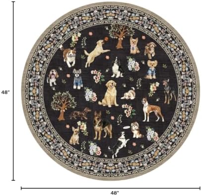 Black 4Ft Round Dogs Area Rug for Living Room Bedroom - Image 2