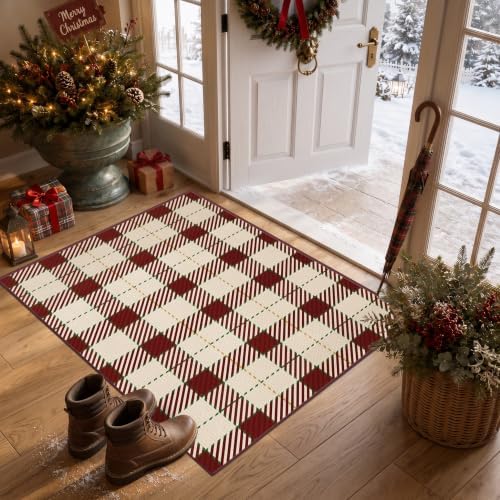 JTJ Easy Jute 3x4 Entryway Rug, Red & White Plaid, Washable by JTJ