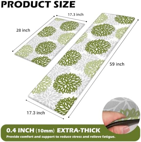 Kitchen Mats Set of 2 Cushioned Anti Fatigue Kitchen Rugs Non Slip Waterproof Runner Memory Foam Kitchen Floor Mat Comfort Standing Mat for Sink, Office, Laundry, Green - Image 2