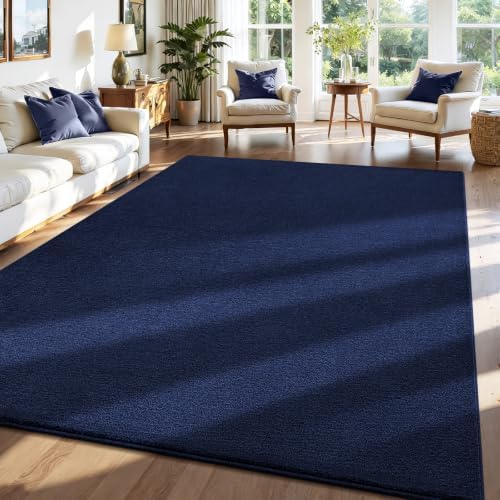 ISEAU 5x7 Rug for Living Room, Soft Memory Foam Carpet with Upgraded Non-Slip Silicone-Grip Bottom, Fluffy Shaggy Machine Washable Rugs for Living Room Kids Boys Girls Dorm Playroom, Navy Blue by ISEAU