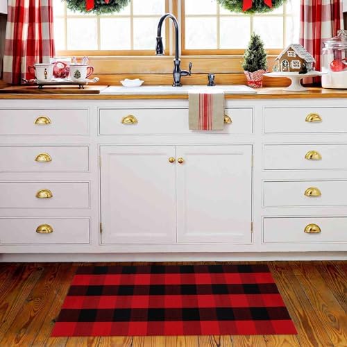Christmas Plaid Outdoor Rug, 2' x 4'3'' Red & Black Check Indoor/Outdoor Area Rug, Layering Rug for Hello/Welcome Door Mat, Machine Washable Cotton Woven Rug for Farmhouse Front Porch, Entryway - Image 5