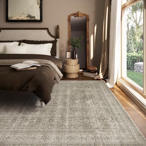 Washable Area Rugs for Living Room: 6x9 Bedroom Rug Boho Vintage Area Rug Stain Resistant Non Slip Low Pile Lightweight Soft Carpets for Dining Room Kitchen Nursery Kids Room Farmhouse - Image 3