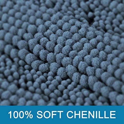 H.VERSAILTEX Bath Mats for Bathroom Non Slip Extra Thick Chenille Striped Bath Rug 24" x 36" Absorbent Non Skid Fluffy Soft Shaggy Rugs Washable Plush Mats for Indoor, Bath Room, Tub - Stone Blue - Image 3