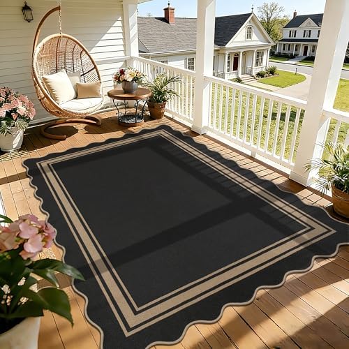 6x9 Scalloped Rug Easy Jute Washable Outdoor Patio Rug for Living Room by Zeeinx