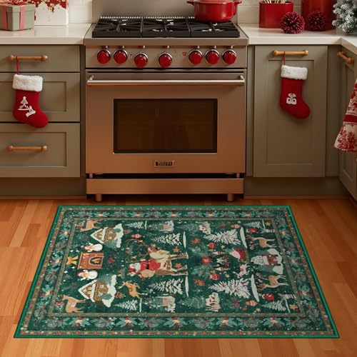 Rugxara Christmas Rug 2x3 Small Entryway Kitchen Bathroom Rugs, Green - Image 3