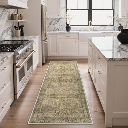 Bavni 2x6 Washable Runner Rug Non Slip for Hallway, Brown Olive by BAVNI