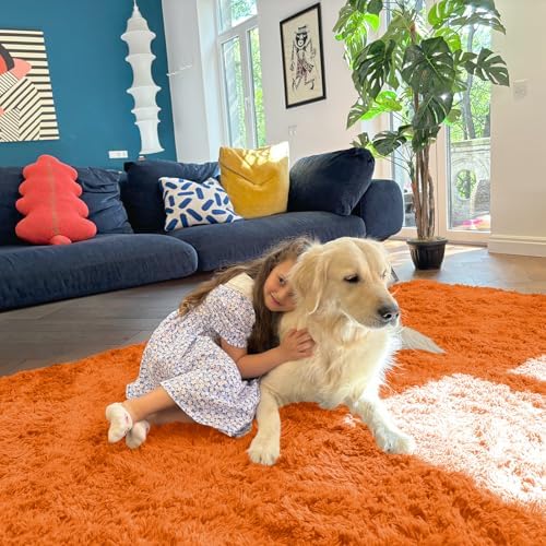 OLANLY 2x3 Machine Washable Small Bedside Rug, Soft Fluffy Shaggy Entryway Throw Rugs for Bedroom, Living Room, Indoor Floor Carpet for Kids Girls and Boys, Nursery Rooms, Home Decor Aesthetic, Orange - Image 5