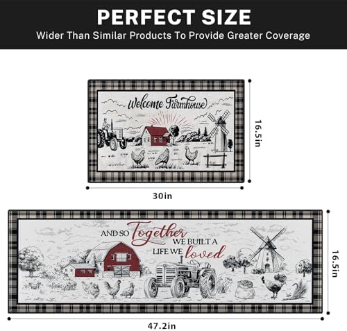 Kitchen Rugs Set of 2 Non Slip WashableFarmhouse Rustic - Image 3