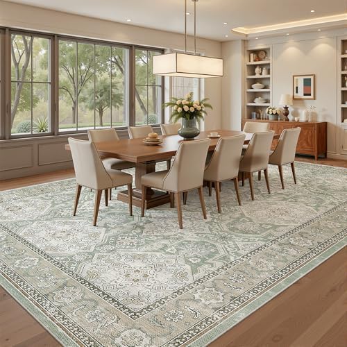 Soalmost 8x10 Area Rugs Large Washable Living Room Rug Non-Slip Green/Brown - Image 4