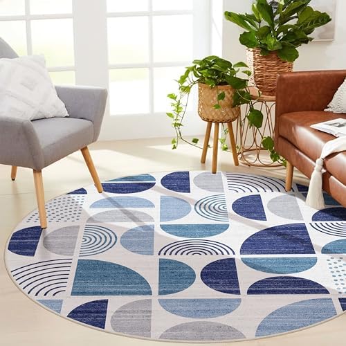 MUJOO Round Rugs 6ft,Circle Area Rug Washable Non Slip Modern Abstract - Image 7