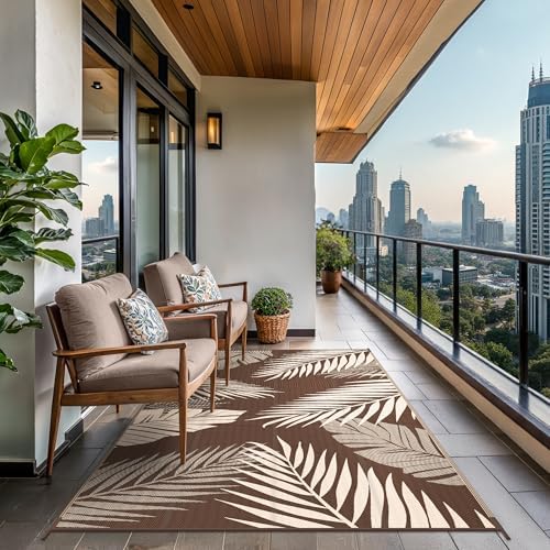 GENIMO Outdoor Rug, Waterproof Plastic Rugs for Patio, 5'x8' Coffee Beige - Image 4