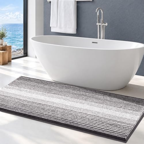 BSICPRO Large Bathroom Rugs Runner, 22x60 Striped Bath Mats, Grey by BSICPRO
