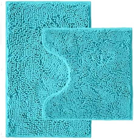 Bathroom Rugs Sets 2 Piece,Super Absorbent Chenille Bath Mats and U-Shaped Toilet Rug,Strong PVC Non Slip Backing,Microfiber Washable Dry Quickly Bath Mats for Bathroom(20"x32"+20"x20"U, Light Blue) by Unknown