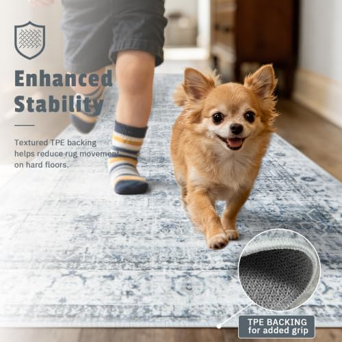 Morebes Vintage Hallway Runner Rug 2.5x8, Modern Kitchen Rugs Non Slip Washable, Soft Low-Profile Distressed Entryway Carpet Runner for Hallways Laundry Room Bathroom Foyer Indoor Floor, Blue-Gray - Image 6