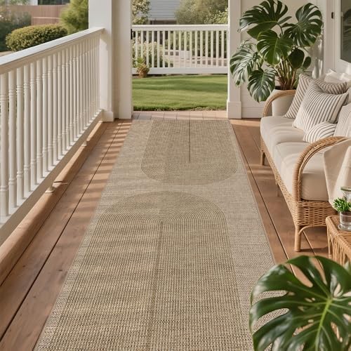 Easy Jute Rug for Pet Homes: 2.6x8 Outdoor Mat - Geometric Arch Pattern by Arvenchy