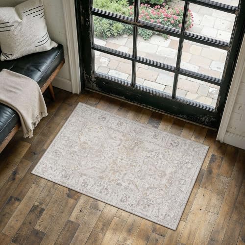 HUGEAR Entryway Rugs 2x3 Washable Rug Beige Grey - Image 2