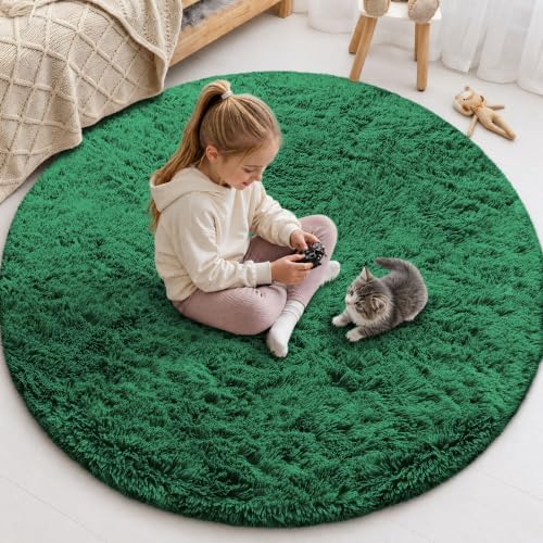 Smiry Round Area Rugs for Living Room Bedroom 5x5 ft, Fluffy Carpet by Smiry