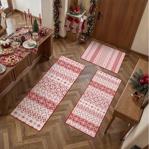 Christmas Red Kitchen Runner Rug Set of 3 - Image 2