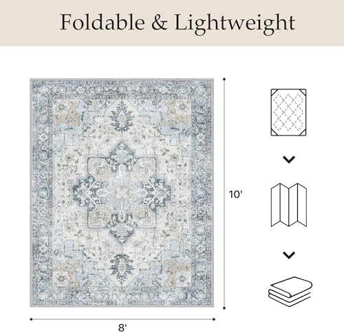 GENIMO Indoor Outdoor Rug, Washable for Patio and Deck, Light Blue, 8x10 - Image 2