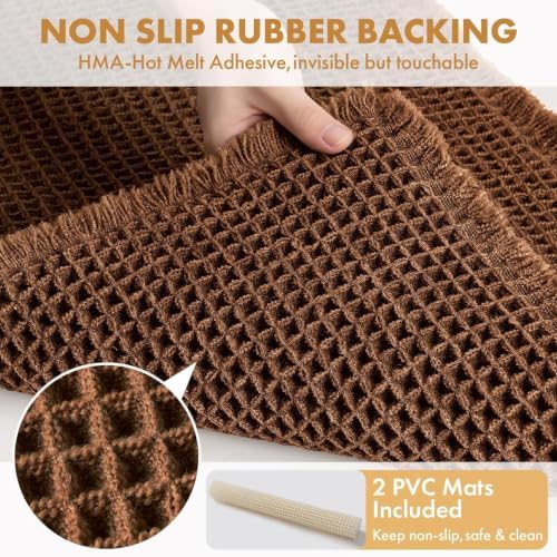 MIULEE Set of 2 Waffle Bathroom Rugs Boho Bath Mat Mocha 18x30 Inch - Image 4