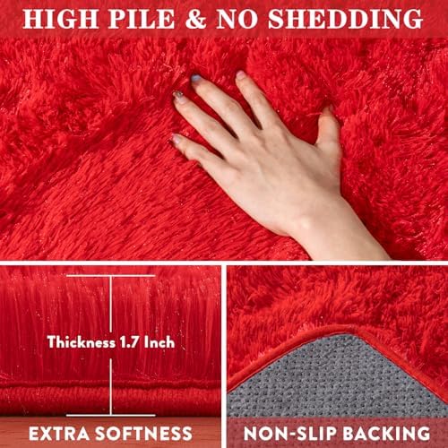 6x9 Red Fluffy Rug for Bedroom Living Room, Washable Non-Slip - Image 2