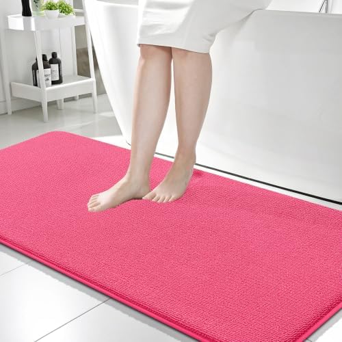 OLANLY Memory Foam Bathroom Runner Rugs 59x24, Absorbent Long Mat, Hot Pink by OLANLY